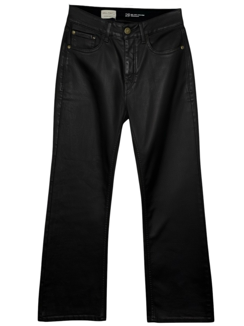 The Yaya Coated Mid-Rise Crop‎ Flare Jeans By Pilcro NWT Size 28 Black Noir